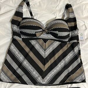 Time and Tru Black and Brown Tankini Top NWT Sz XL